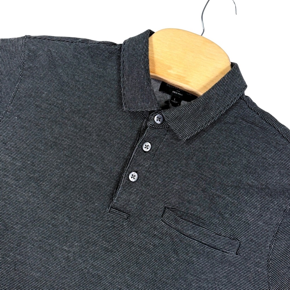 Banana Republic Mens L Dress Polo Shirt Charcoal‎ Gray Textured Dot Pattern